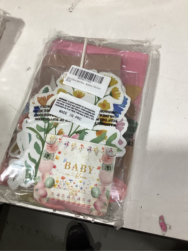 Condition photo showing New/Like New for Baby in Bloom Baby Shower Decorations for Girl,Paper Pom Poms Kit, Tissue Paper Flowers,tablecloths,Backdrop, Cake toppers