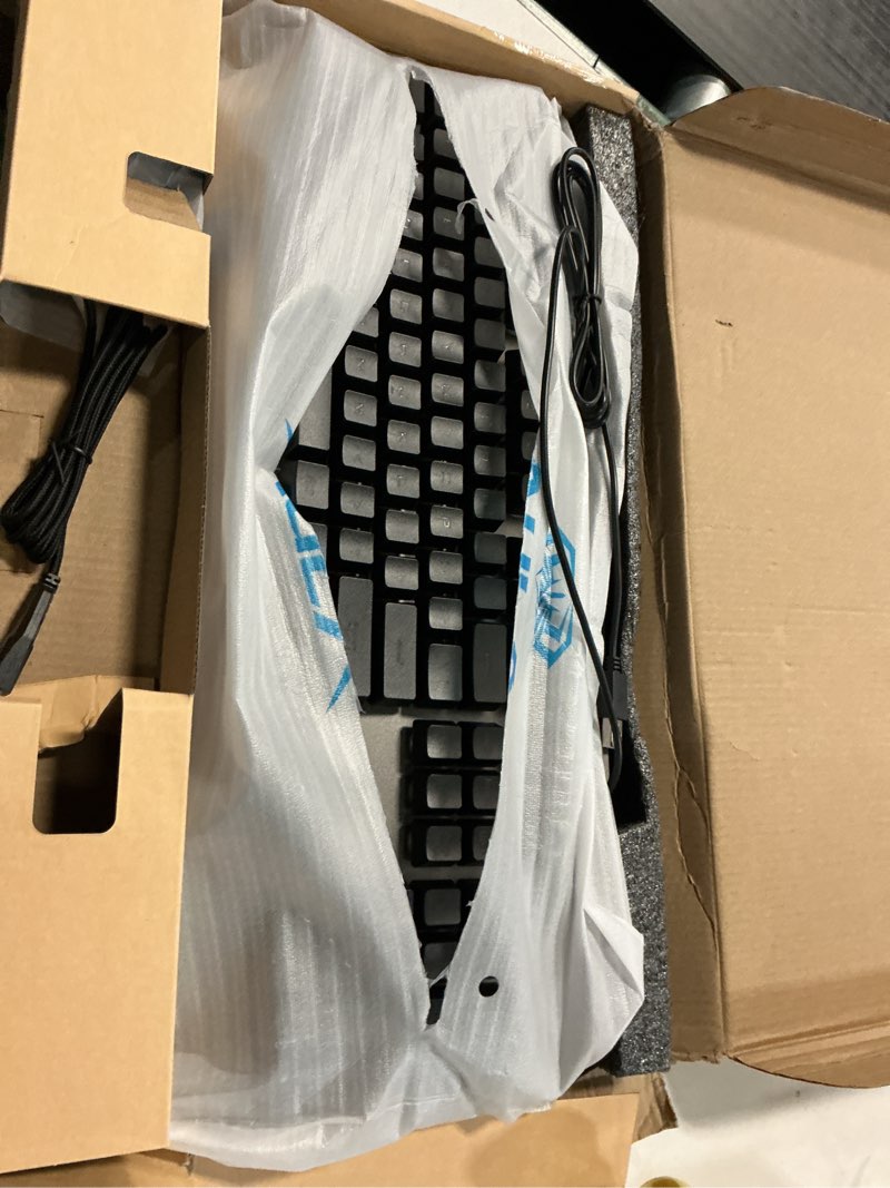 Condition photo showing As Is for AULA Keyboard, T102 104 Keys Gaming Keyboard and Mouse Combo with RGB Backlit Number Pad, All-Metal Panel Waterproof Light Up PC Keyboard,USB Wired Computer Keyboards Gaming for Win XP/7/8/10 PC Gamer