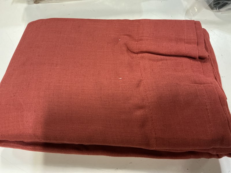 Condition photo showing Good Condition for mysky home living room curtains for windows 108 inch long light filtering sliding door semi sheer curtain extra long floor length drapes farmhouse boho privacy back tab, 50" wide, terracotta, set of 2 50"w x 108"l (pack of 2) terracotta