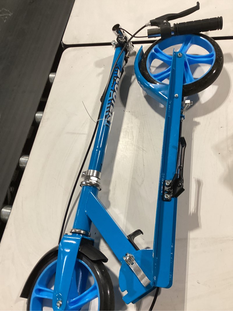 Condition photo showing Good Condition for scooters for kids 8-12, teens & adults - lightweight, foldable, 8-inch big wheels, hand brake & bell, 4 adjustable height levels, 240 lbs max load, perfect for school, campus and park rides blue