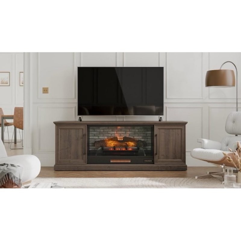 allen + roth 72-in W Brown Walnut TV Stand with Infrared quartz Flat Wall