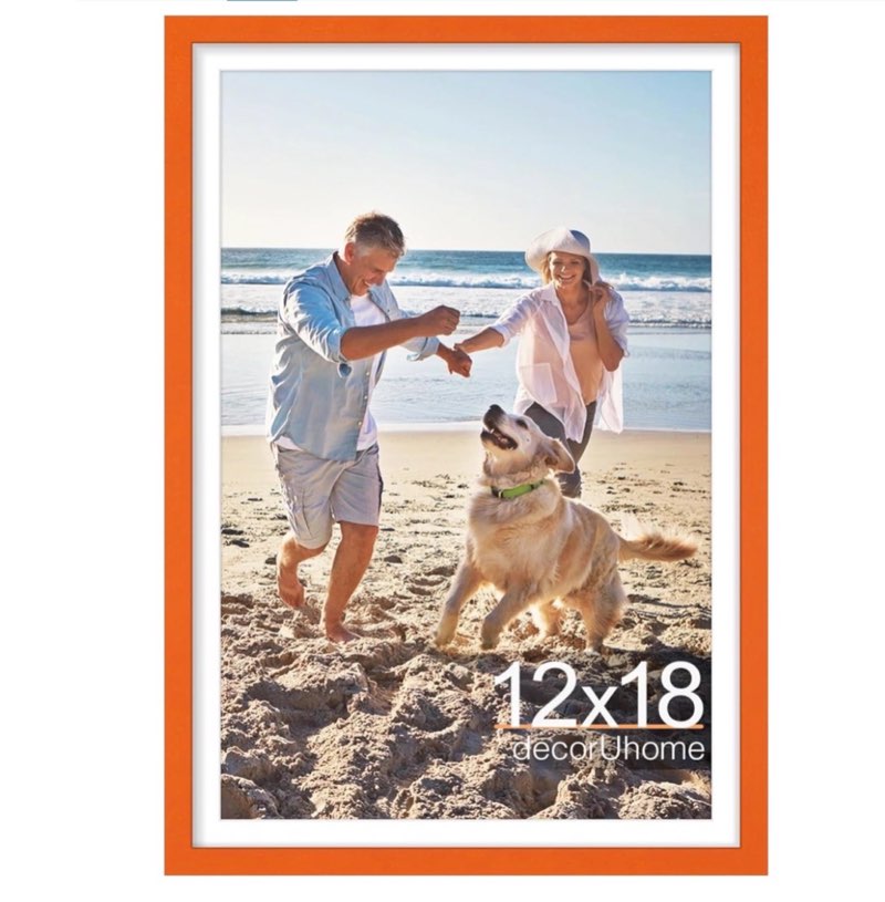 decorUhome 12x18 Picture Frame, Display Pictures 11x17 with Mat or 12x18 without Mat, Wall Mounting Photo Frame, Orange, 1 Pack Orange 12x18