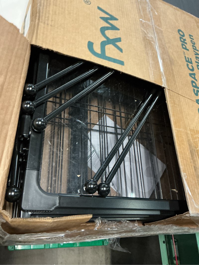 Condition photo showing As Is for fxw auraspace pro acrylic & wire mesh indoor dog playpen, 24" height 8 panels metal dog pen for puppies & small dogs, black?patented black 24"h 4 acrylic panels + 3 wire panels + 1 wire gate