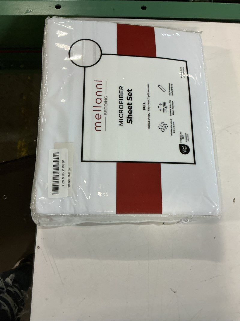 Condition photo showing New/Like New for mellanni full sheets set - 4 pc iconic collection bedding - hotel luxury, extra soft, cooling bed sheets - wrinkle, fade, stain resistant (full, white) 1102 white full