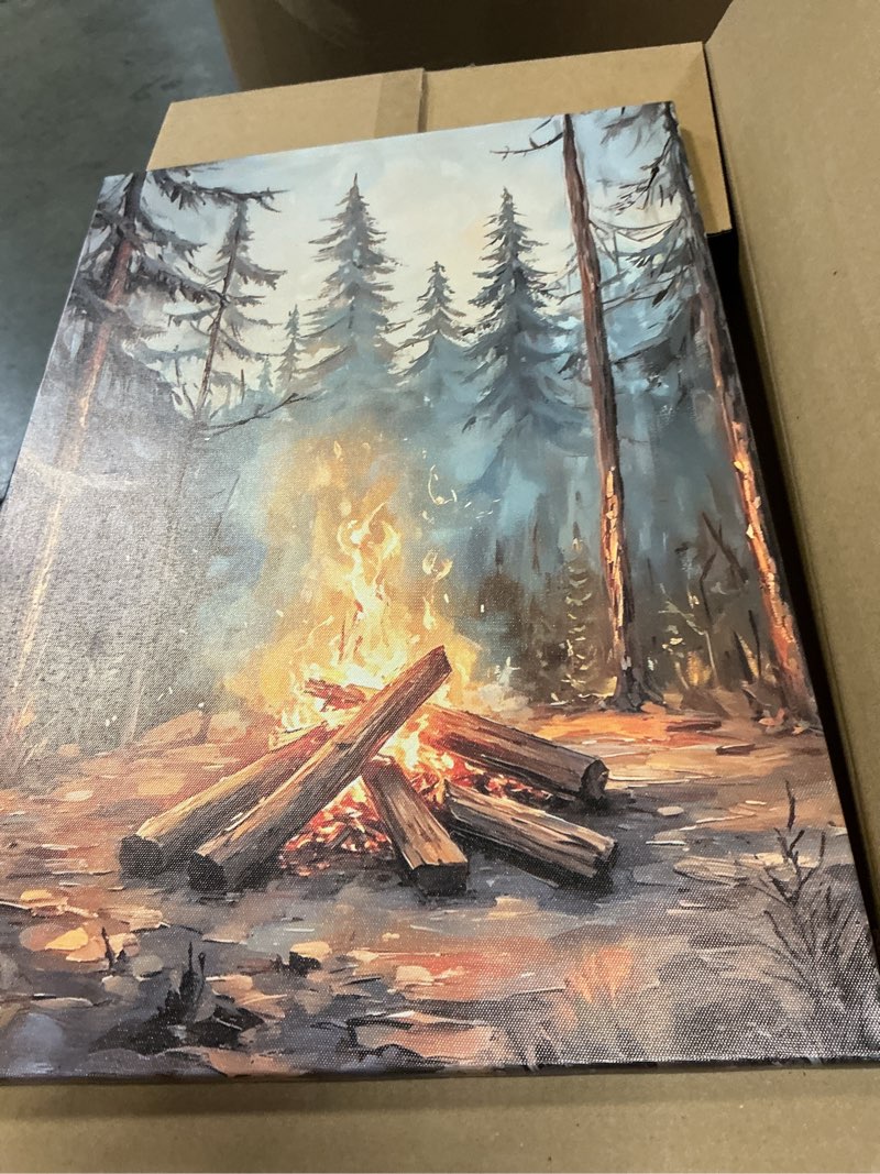 Condition photo showing Good Condition for cxhostent camping wall art campfire and forest pictures outdoor canvas art camping themed posters nature landscape home decor framed (18l x 12w)