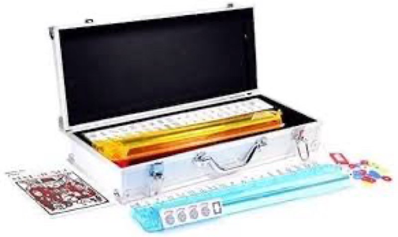Complete American Mahjong Game Set, 166 Tiles, 4 All in One Pusher Racks Chips, Wind Indicator Aluminum Case