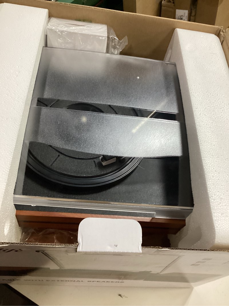 Condition photo showing Good Condition for Vintage Record Player with External Speakers Belt-Drive Turntable for Vinyl Records Dual Stereo Speakers LP Players Support 3 Speed 3 Size Wireless Playback AUX Headphone Input Auto Stop Wood Red Bark Red Come with External Speakers