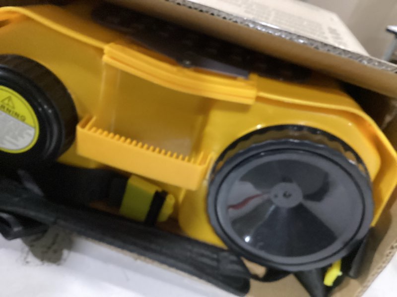 Condition photo showing As Is for battery backpack sprayer compatible with dewalt 20v battery (tool only) 4.2 gallon with auto mixer, 0–100psi adj, leak-proof metal telescopic wand 42", 6 nozzles, ergonomic strap–lawn garden sprayer yellow