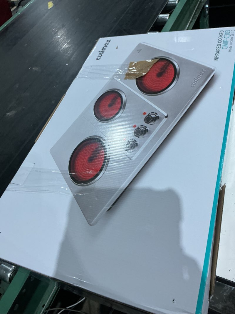 Condition photo showing As Is for cusimax hot plate electric,countertop infrared triple burner with 7?ceramic glass cooktop,electric hot plate for cooking,11 level temperature setting