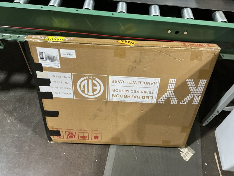 Condition photo showing Good Condition for 32"x 24" LED Bathroom Mirror with Shelf, 3 Colors Backlit Vanity Mirror with Lights, Wall-Mounted Bathroom Mirror with Lights, Smart Mirror with Anti-Fog, Stepless Dimmable, Memory (UL, ETL) 24"L x 32"W