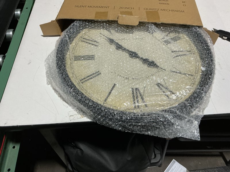 Condition photo showing Good Condition for bernhard products large decorative wall clock 20 inch silent non ticking battery operated quartz vintage stylish with rustic black rim for home living/dining room kitchen & over fireplace