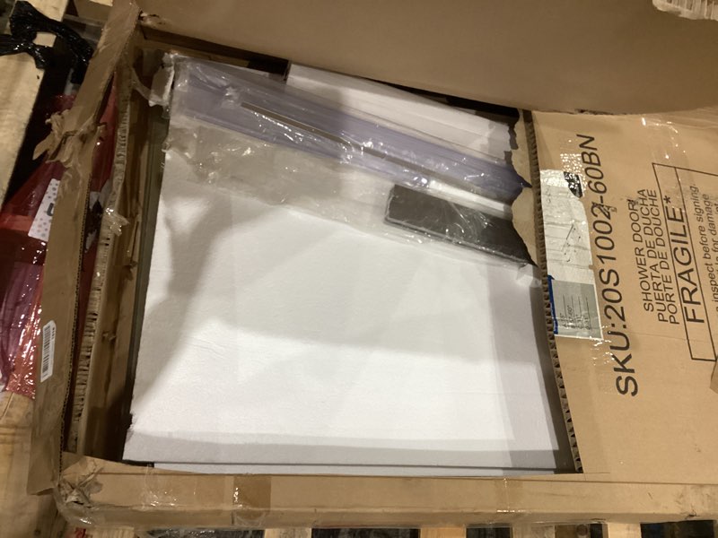 Condition photo showing As Is for 56"-60" w x 75" h frameless shower door, double sliding shower door,5/16"(8mm) clear tempered glass,silent soft-close design,brushed nickel brushed nickel 60"w*75"h 8mm