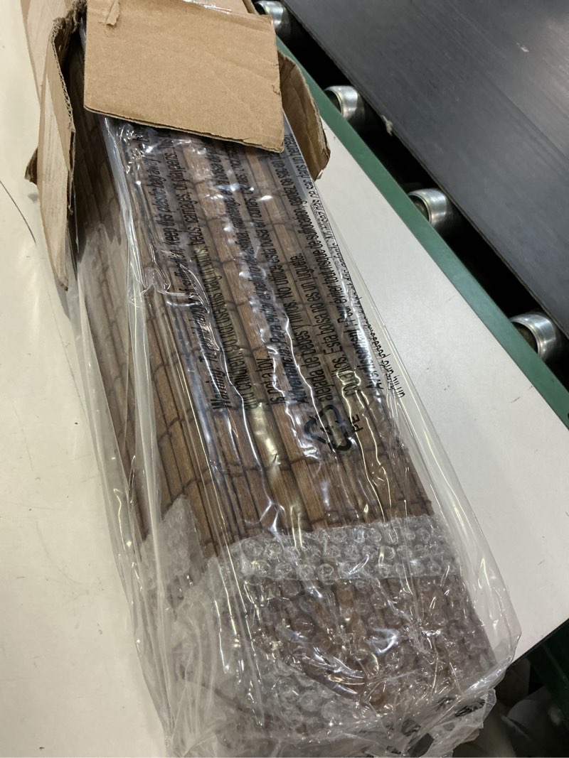 Condition photo showing Good Condition for cordless bamboo roman shades 32x64in, light filtering bamboo blinds for indoor windows, office, bathroom and living room, privacy teak.