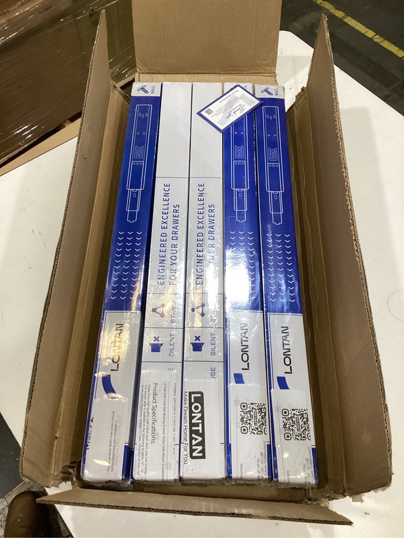 Condition photo showing New/Like New for LONTAN Soft Close Drawer Slides 22 Inch Side Mount Heavy Duty Cabinet Drawer Glides 10 Pairs - Ball Bearing Full Extension Kitchen Cabinet Rails 100 LB Capacity