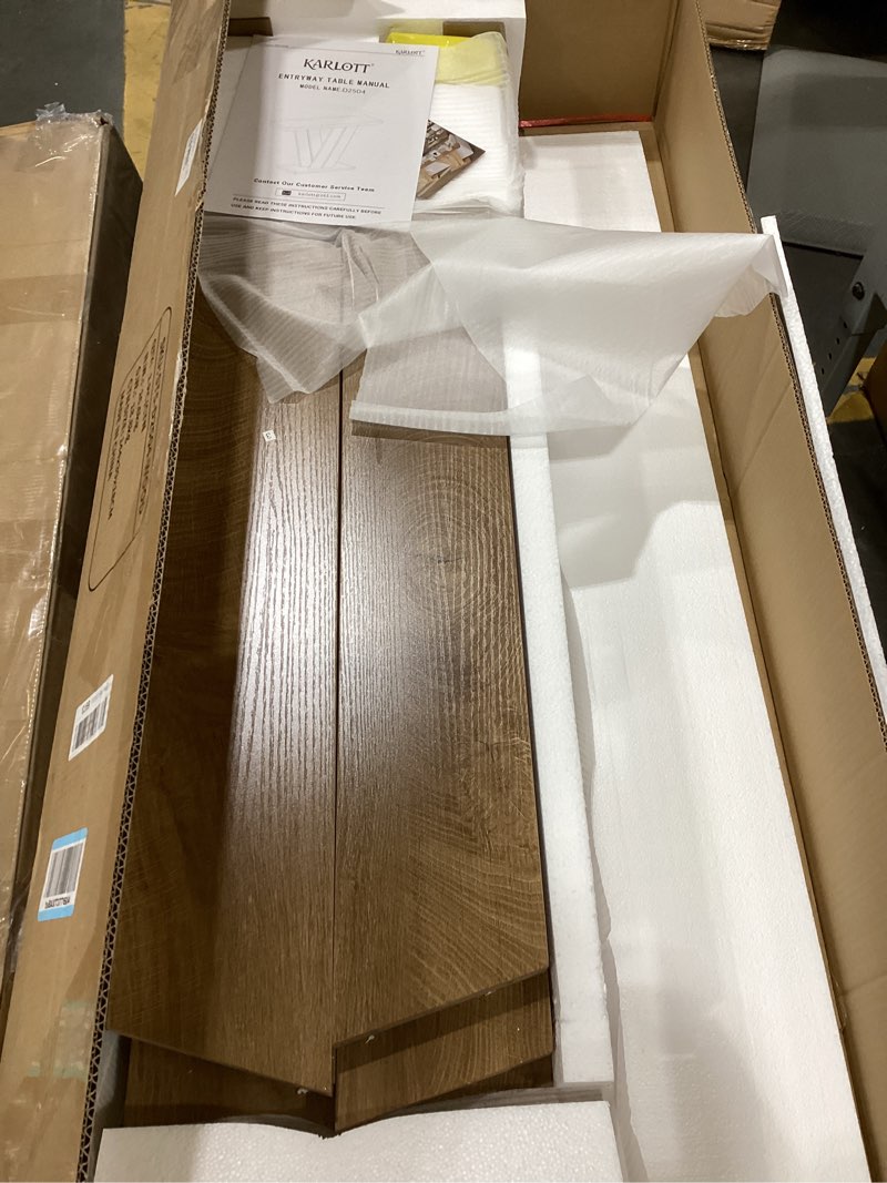 Condition photo showing Good Condition for karlott 51 inch console table, modern v-shaped entryway table, wood sofa table behind the couch for living room, hallway, entrance, foyer, easy assembly, brown brown light oak