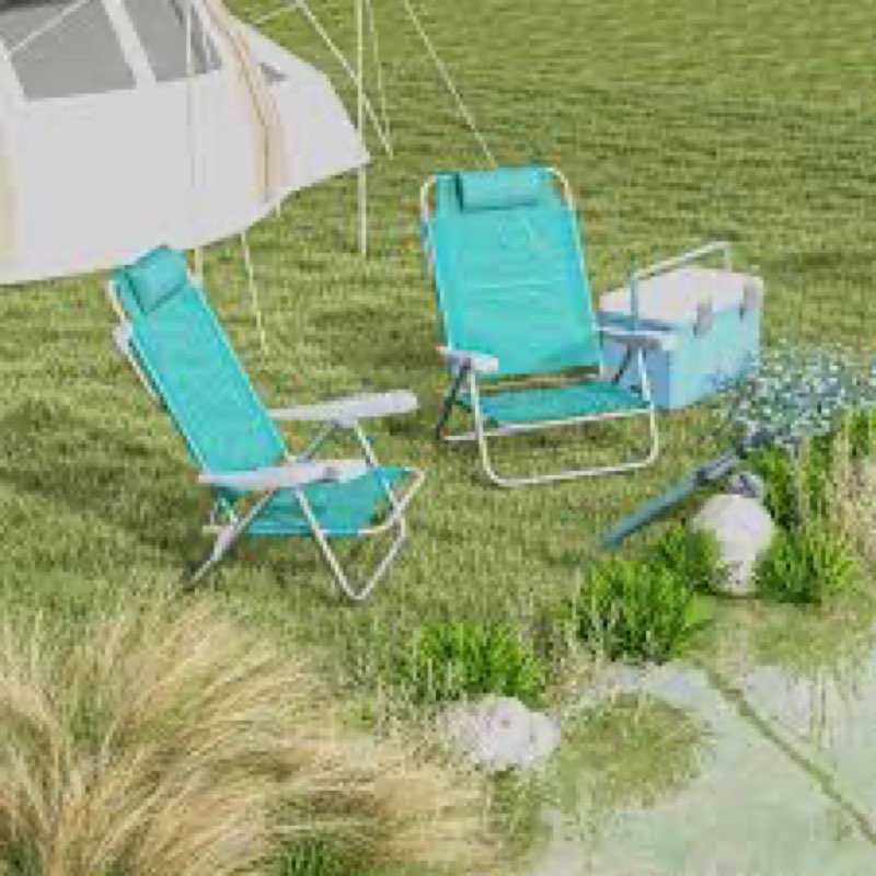  Folding Camping Chairs with Padded Headrest, Fishing Chair with 6 Levels Adjustable Backrest, Aluminium and Foam, 62 x 65 x 80 cm, Blue