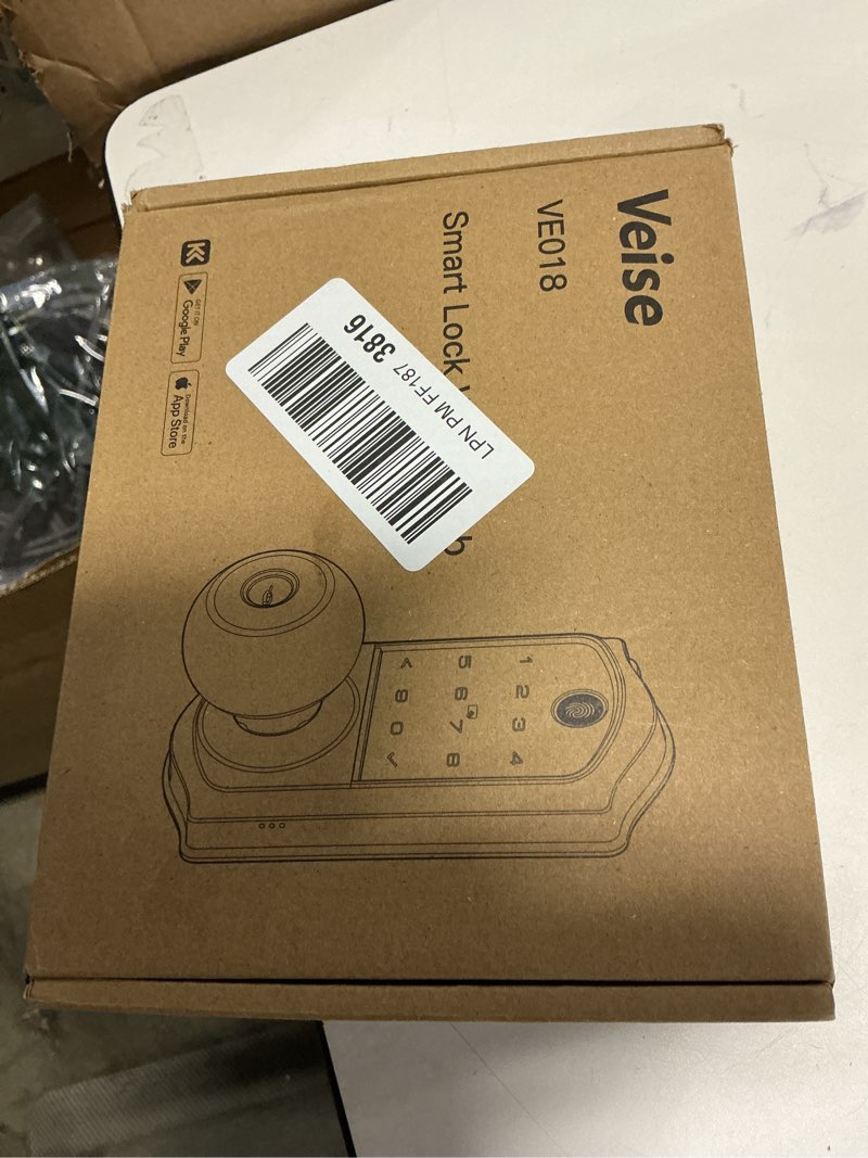 Condition photo showing New/Like New for Veise VE018 Smart Knob Handle Lock - Fingerprint, App Control, Keyless Entry for Front Door and Bedroom, Electronic Digital Keypad, Auto Lock, Remote Access Sharing, IP55 Weatherproof, Matte Black