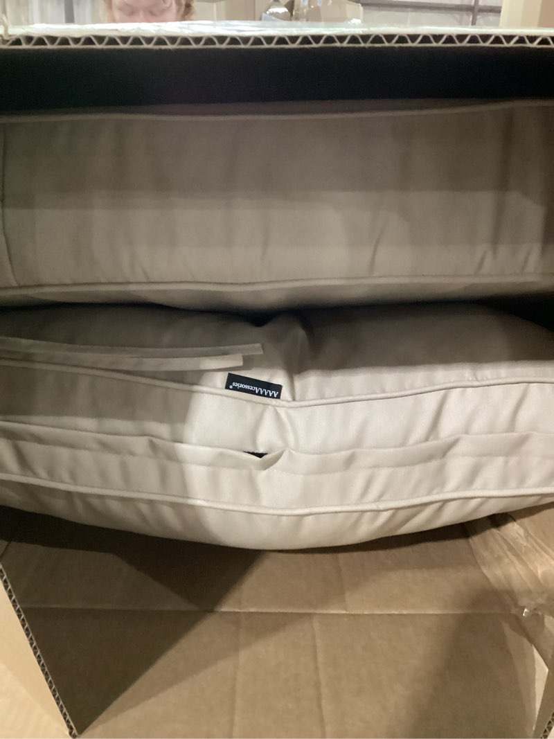 Condition photo showing As Is for aaaaacessories outdoor deep seat cushions with double welted pillow, waterproof, fade-resistant patio furniture replacement cushions, 25.5" x 25.5" x 5" + 25.5" x 19", beige beige 25.5"x25.5"x5"/25.5"x19"