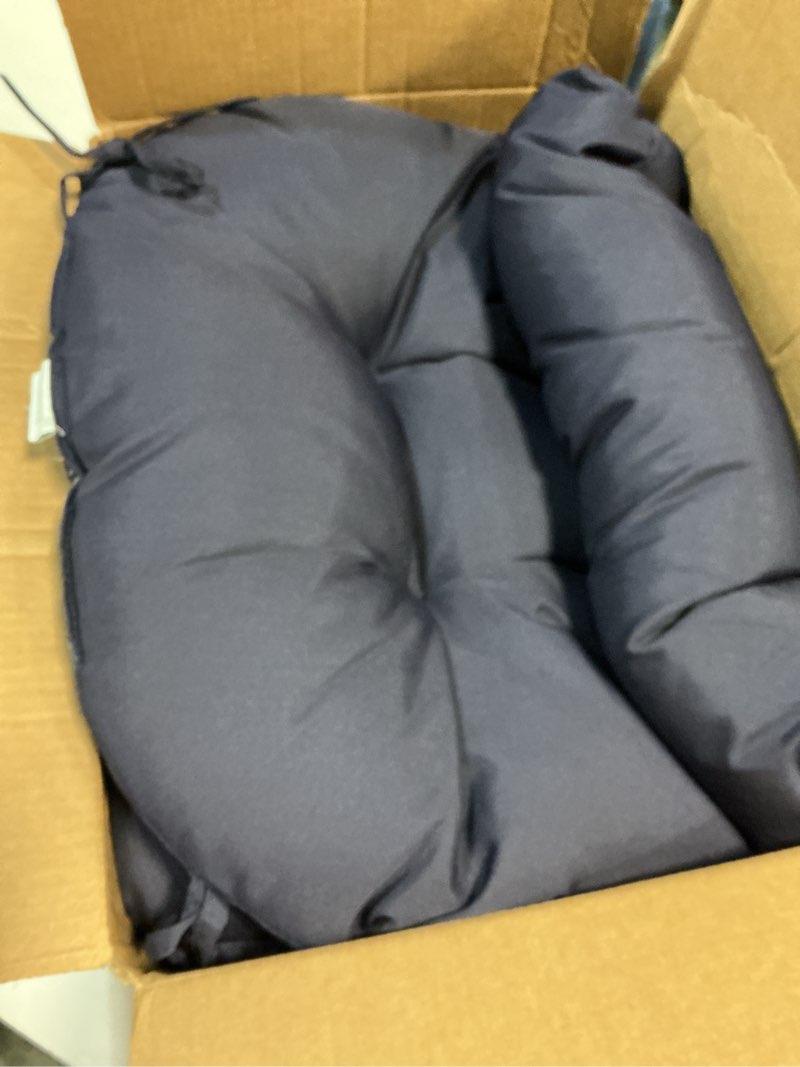 Condition photo showing Good Condition for RACLVAY Outdoor Chair Cushions, Outdoor Cushions, Patio Chair Cushions, Indoor Full-Length Ties for Non-Slip Support, Premium Comfortable Thick Fiber, Set of 2 (Navyblue, 19 x19 Inch) 19" x 19" Navyblue