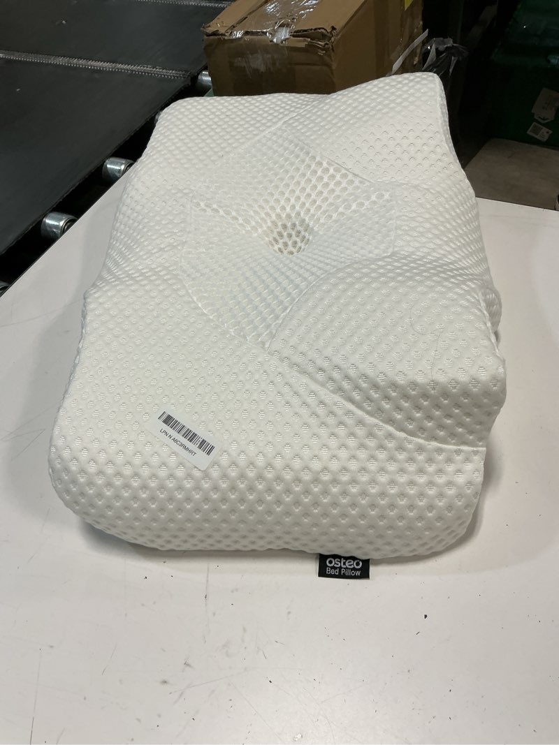 Condition photo showing Good Condition for Osteo Cervical Pillow for Neck Pain Relief, Hollow Design Odorless Memory Foam Pillows with Cooling Case, Adjustable Orthopedic Bed Pillow for Sleeping, Support for Side Back Sleepers Standard High(24.5*16.5*5.2/4.1 inches) White