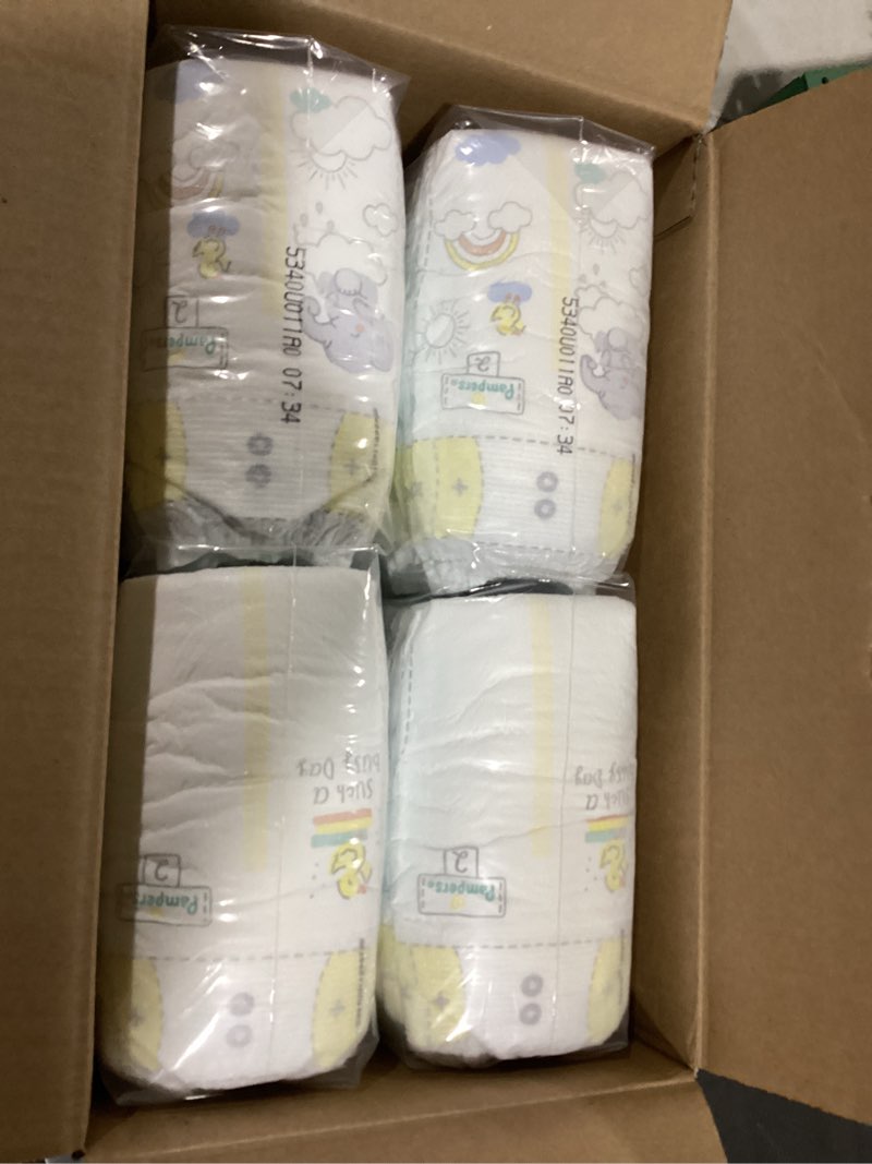 Condition photo showing New/Like New for pampers swaddlers diapers, size 2 (10-22 lbs), 148 count, absorbent, keeps baby dry and comfortable, skin safe disposable baby diaper size 2 148