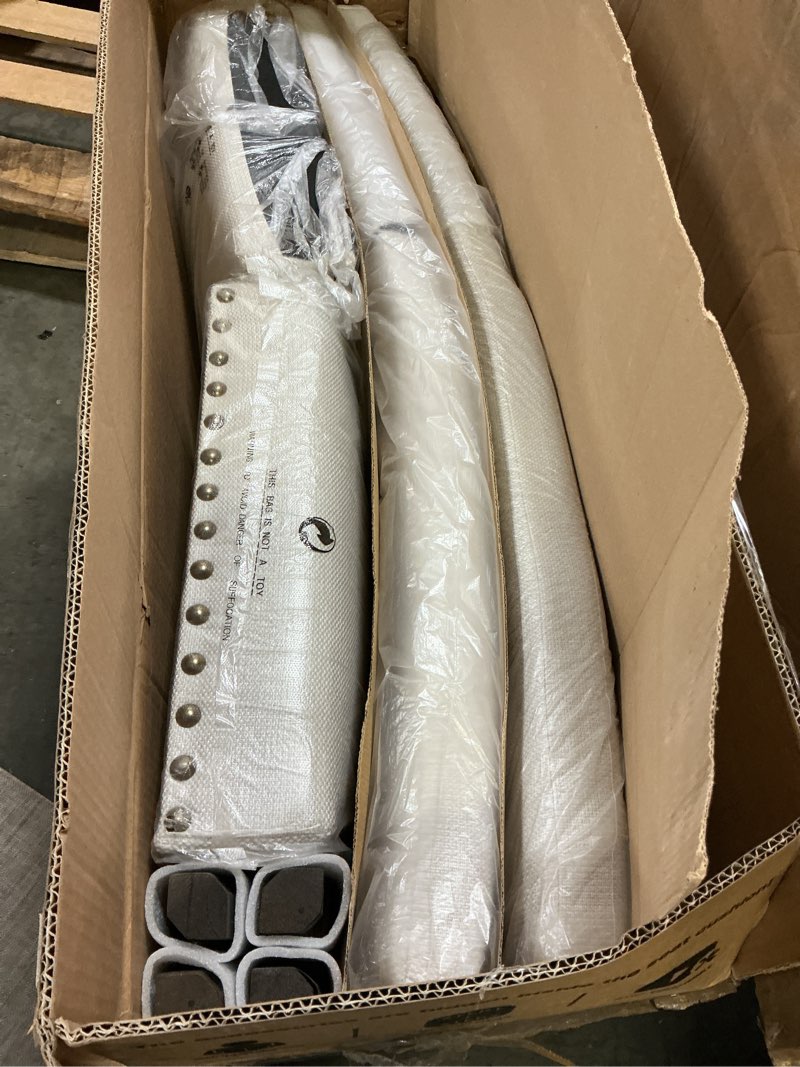 Condition photo showing item condition for Set of 2 Beige Upholstered Dining Chairs, Farmhouse Kitchen Chairs with High Back, Solid Rubberwood Legs, Comfortable Padded Foam Seat, Bronze Nailhead Trim, Dining Room Chairs for Large Families Beige set of 2