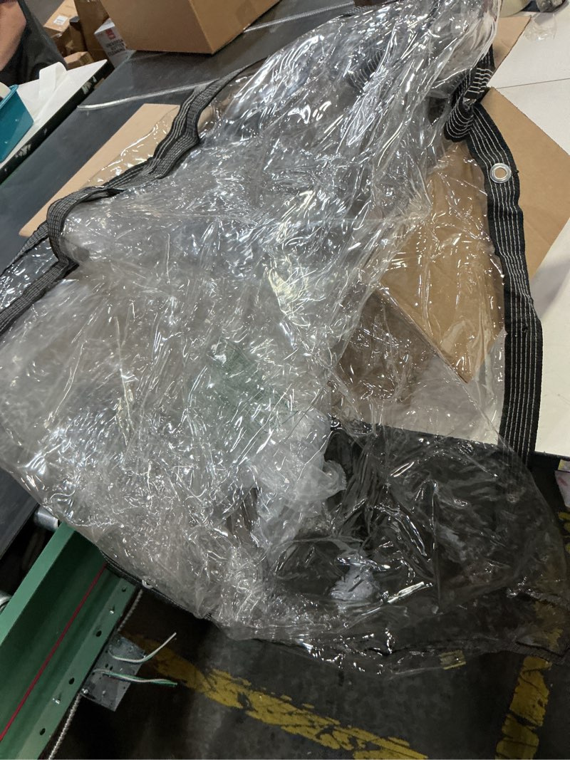 Condition photo showing As Is for Clear Tarp Heavy Duty Waterproof 8x10ft, 14mil Clear Plastic Sheeting with Grommets for Patio Covers, Porch Screens, Greenhouses, Chicken Coop,Vinyl Patio Enclosures Winter 8x10ft(3x2.4m)