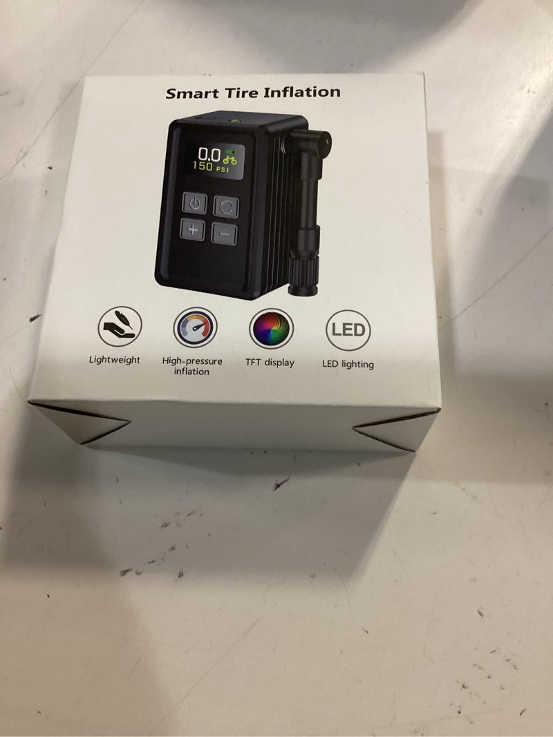 Condition photo showing New/Like New for Mini Electric Bike Pump, 29s Fast Inflation, 150PSI Portable Bike Air Pump with Pressure Gauge, Presta and Schrader Valves, Suitable for Road Bikes, Mountain Bikes, Motorcycles, and Balls