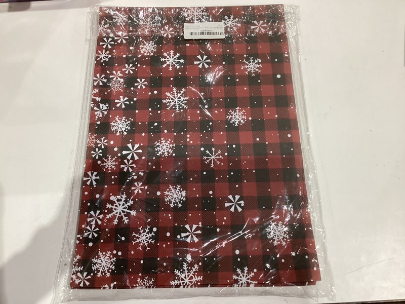 Condition photo showing New/Like New for 100 Pcs Winter Paper Placemats, 11x16 Inch Blue White Buffalo Plaid Xmas Tree Snowman Table Mats Seasonal Christmas Snowflake Dinner Mat for Xmas Winter Holiday Birthday Party Blue Snowman