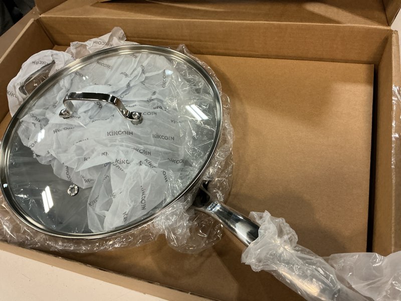 Condition photo showing New/Like New for kikcoin nonstick frying pan with lid - 12 inch ceramic deep frying pan for cooking - 5 qt large saute pan with stay cool handle, induction ready, pfas/ptfe/pfoa free, all oven/dishwasher safe