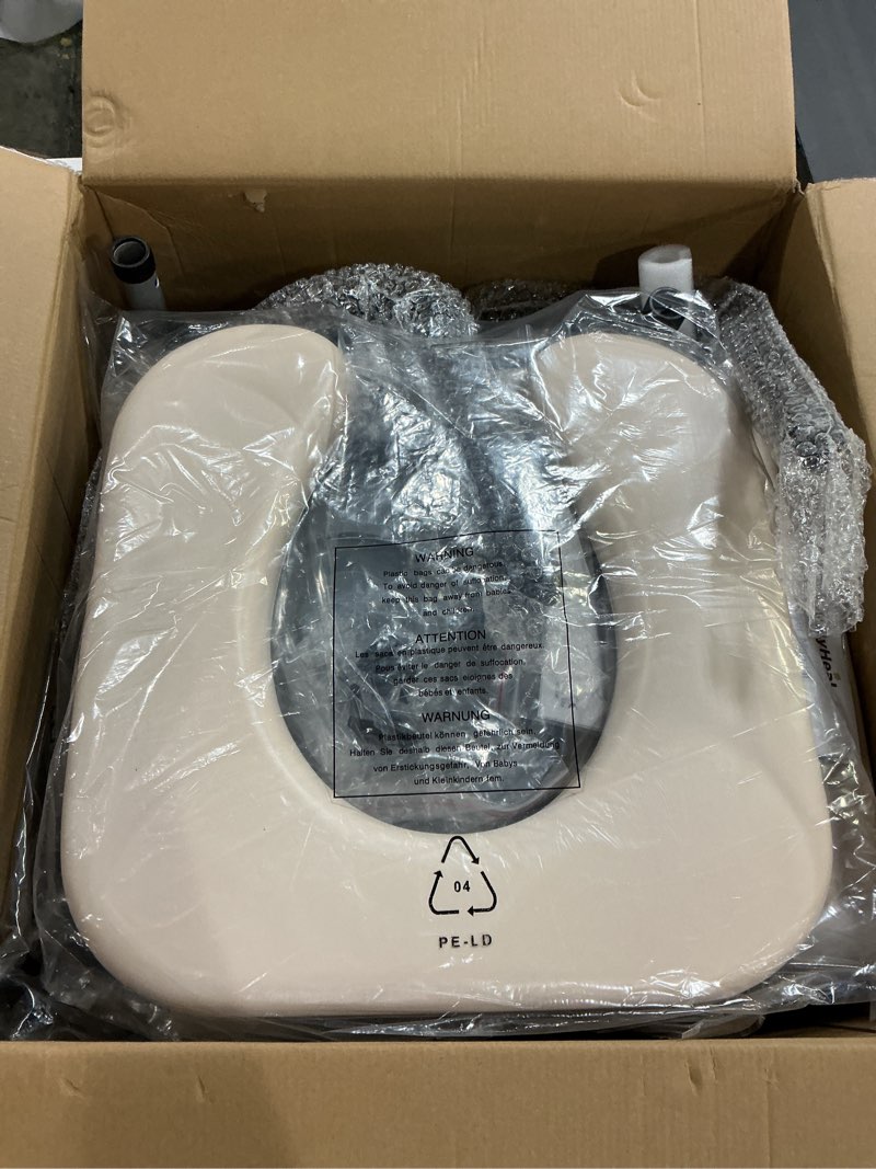 Condition photo showing New/Like New for Drop Arm Bedside Commode, Commode Toilet with Padded Seat and Backrest, 400lbs Capacity, 6.3QT Removable Bucket and Splash Guard, Adjustable Height Portable Toilet for Adults, Beige