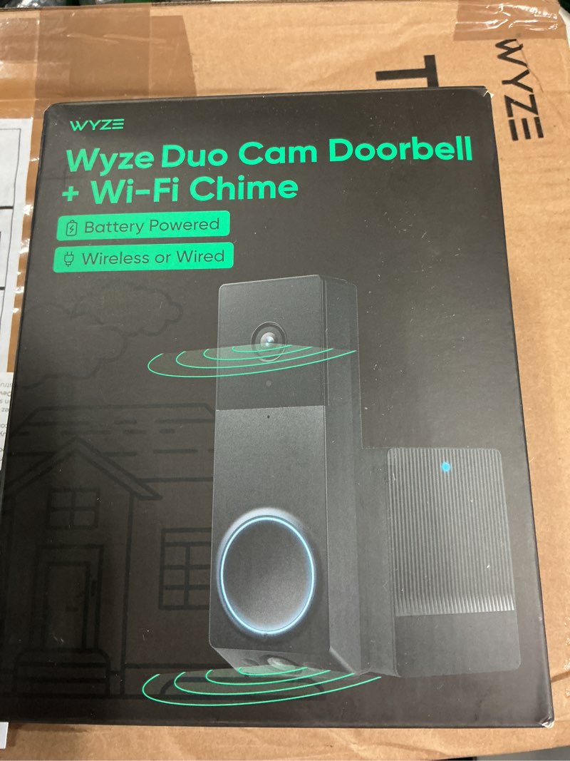 Condition photo showing Good Condition for wyze wireless duo cam video doorbell (chime included), battery powered, 2k full hd video, 2 cameras (people and package), 2-way audio, color night vision black