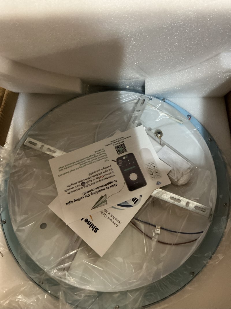 Condition photo showing New/Like New for astronaut ceiling light fixture 20" dimmable kids flush mount ceiling lights for bedroom led chandelier 3000k-6000k with remote children ceiling lamp for kitchen,nursery room astronauts dimmable kids ceiling light