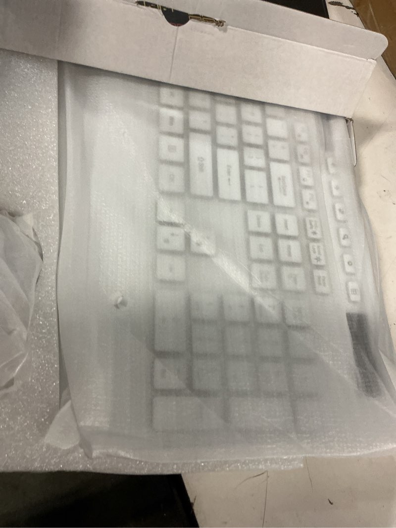 Condition photo showing New/Like New for Wireless Keyboard and Mouse Combo, 9 Backlit Effects, Wrist Rest, Phone Holder, 2.4G Lag-Free Ergonomic Keyboards, Rechargeable Silent Cordless Set for Computer, Laptop, Mac, Windows -SABLUTE (White) Cloudy White