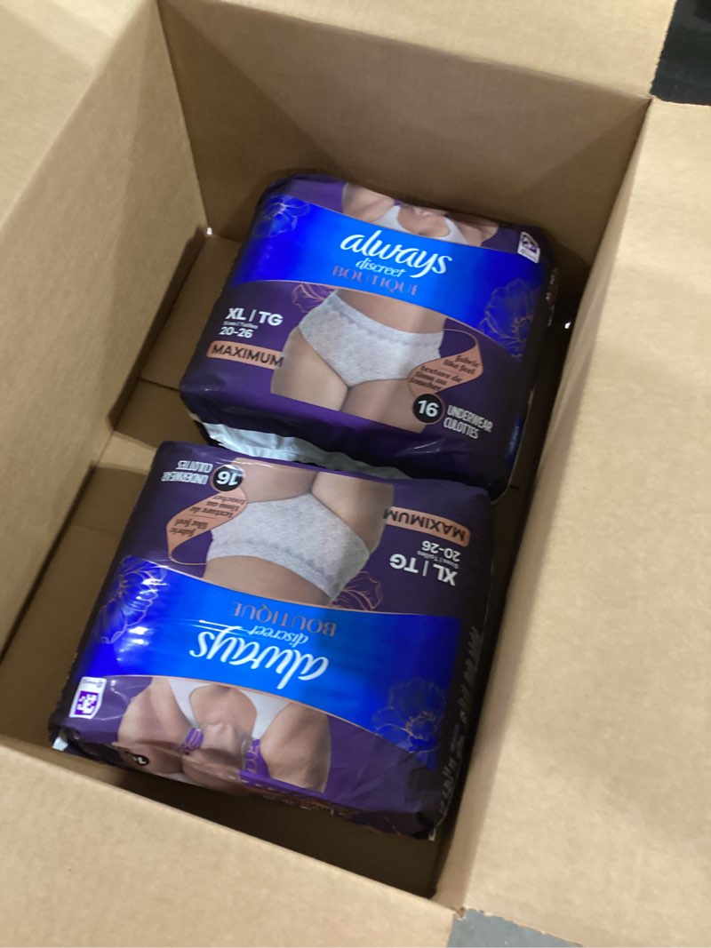 Condition photo showing Good Condition for Always Discreet Boutique Incontinence Underwear Maximum Protection XL - 9 Disposable Incontinence Protective Underwear - Peach - Extra Large, Rose X-Large (Pack of 9)