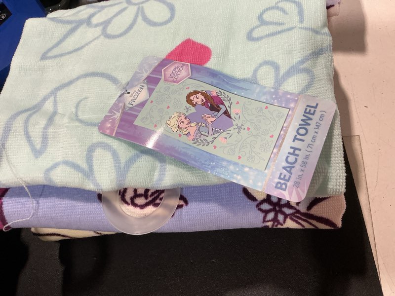 Condition photo showing New/Like New for (set of 2) frozen elsa and anna lovely heart kids beach towel  cotton  blue  disney  28  x 54
