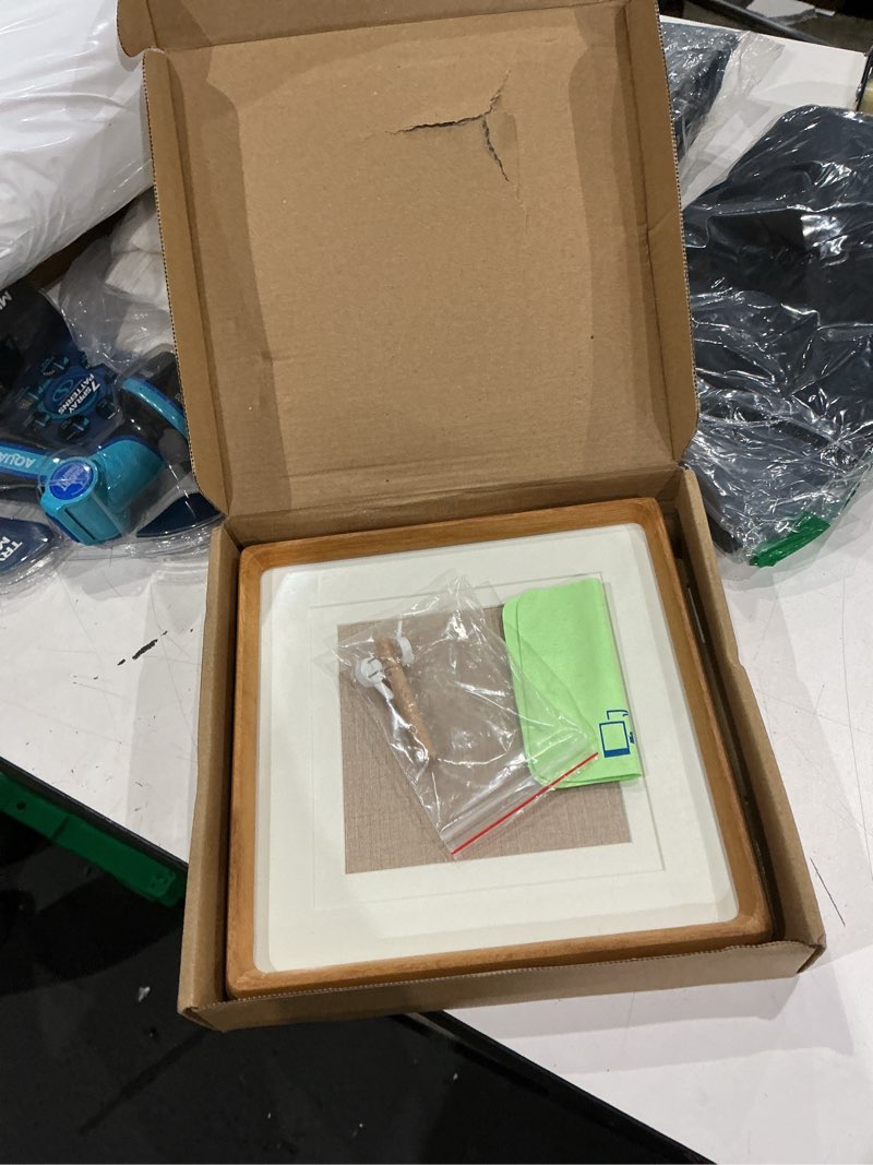 Condition photo showing As Is for 8x8 teak wood picture frame with real glass and double mat – fits 6x6 or 5x5 photos, natural wooden square frame for wall or tabletop display teak 8x8