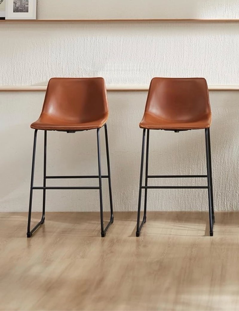 DUMOS 30 Inch Counter Height Bar Stools Set of 2 Modern Faux Leather High Barstools with Back and Metal Leg, Bar Chairs for Kitchen lsland, Elegant Brown Elegant Brown 2 Pcs 30 In