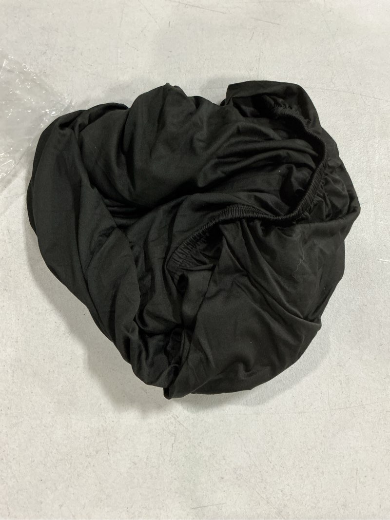 Condition photo showing As Is for moosfor round spandex tablecloth, elastic fitted waterproof tablecloths for 51"-62" tables, stretch washable picnic table cover for camping, dining, indoor and outdoor, black black for up to 51"-62" round