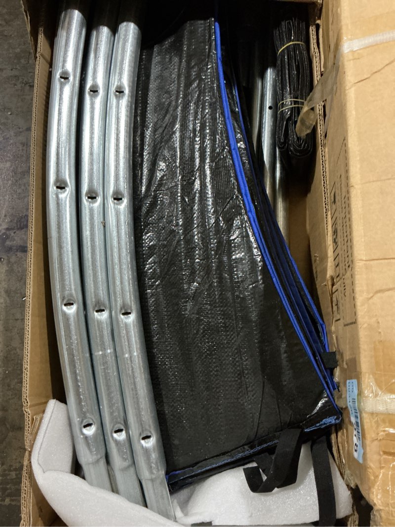 Condition photo showing New/Like New for 12ft round backyard tranpoline with safety enclosure