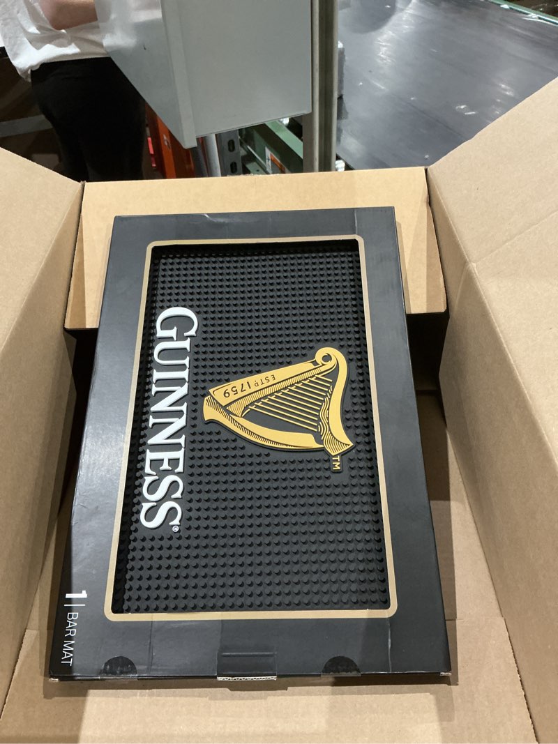 Condition photo showing Good Condition for lord's rocks guinness bar and spill mat for countertops | irish rubber bar mat for drips with guinness harp logo | professional bar service mat with guinness beer, 18 x 12” compatible