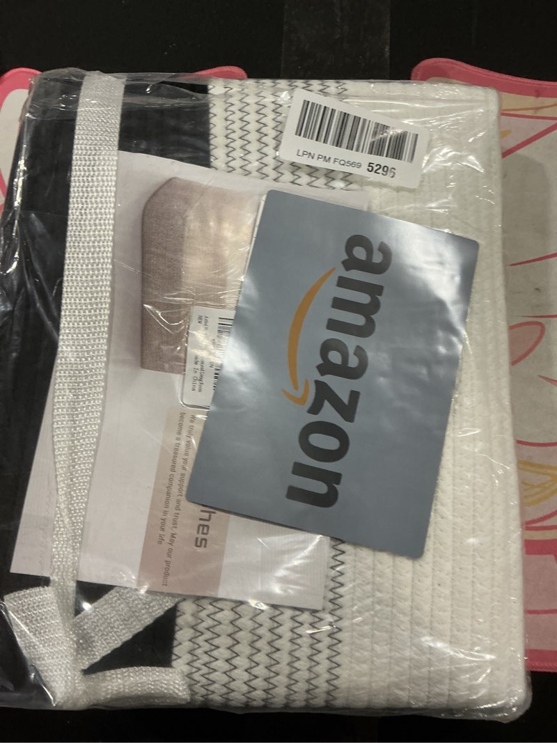 Condition photo showing As Is for Blanket Basket,Rectangle Woven Baskets for Storage,30L Laundry Basket for Decorative Nursery Blanket,Toys,Dirty Clothes and Magazine in Shelves,Baby Room,and Living Room 30L Black