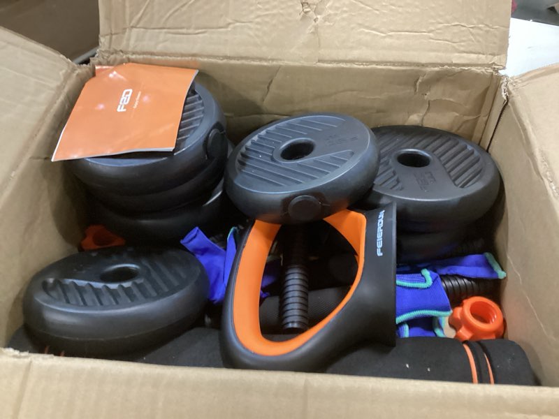 Condition photo showing Good Condition for FEIERDUN Adjustable Dumbbells, 20/30/40/45/70/90lbs Free Weight Set with Connector, 5 in1 Dumbbells Set Used as Barbell, Kettlebells, Push up Stand, Weight Plate, Fitness Exercises for Home Gym Suitable Men/Women A.20LB(10LB Pair)