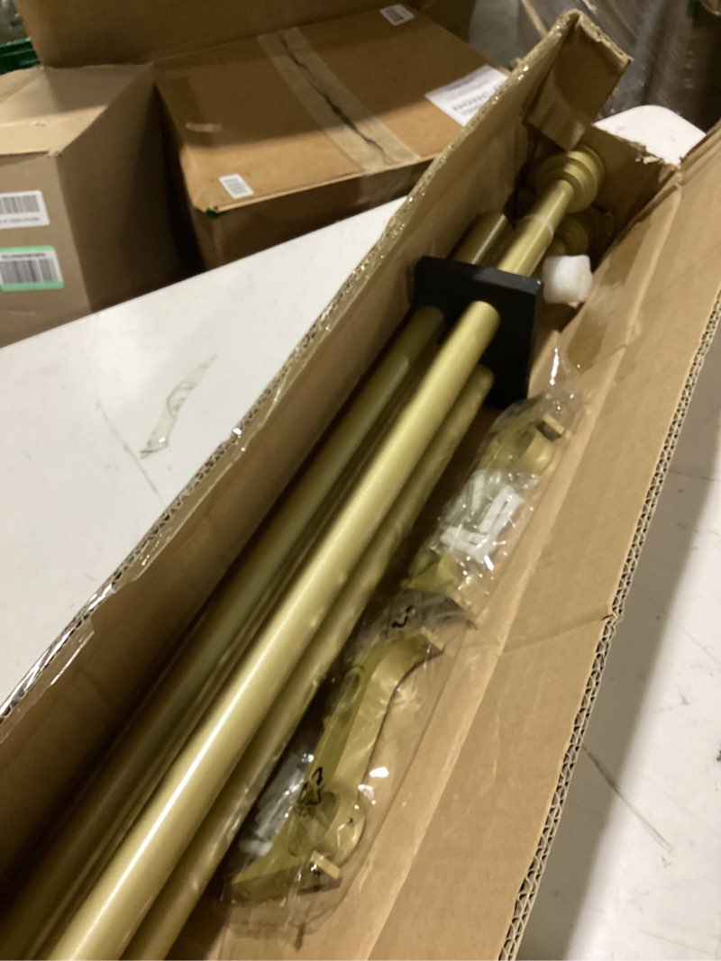 Condition photo showing Good Condition for 2 pack heavy duty 1 inch diameter single curtain rods 72-144” adjustable window curtain rod with aluminum alloy cylindrical cap finials, wall mount and ceiling mount, light gold light gold 72-144"