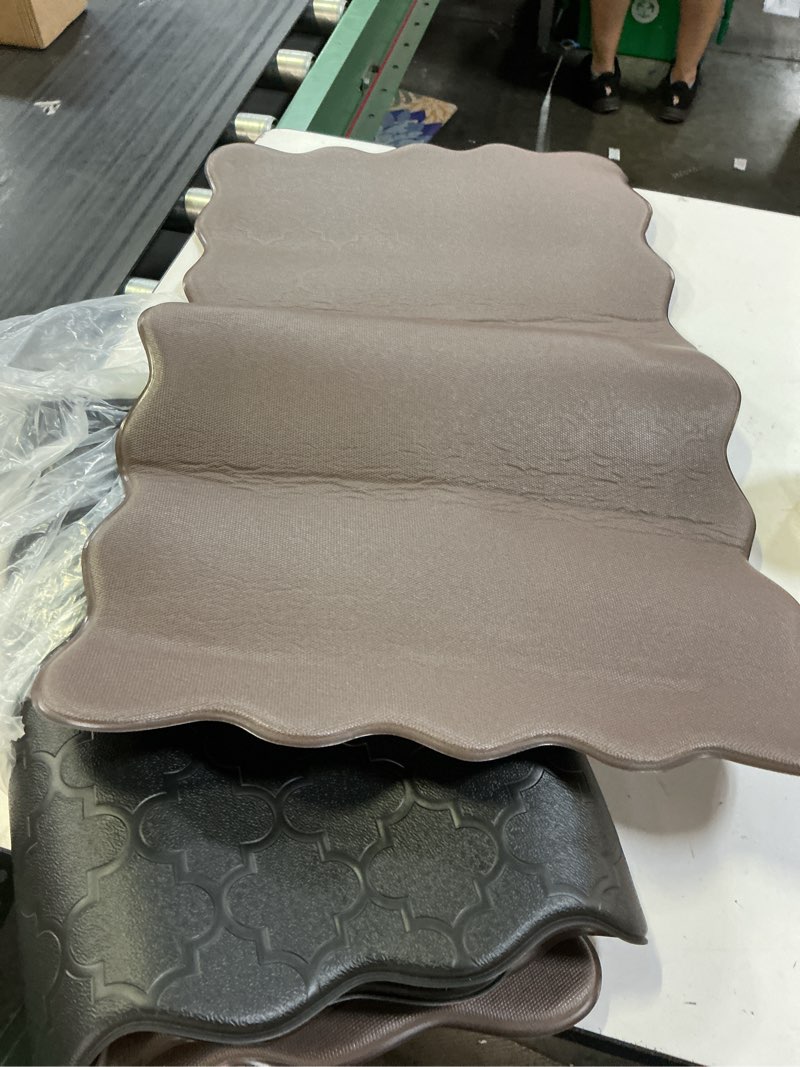 Condition photo showing Good Condition for upgrade scalloped embossed kitchen mats for floor 2pcs cushioned anti fatigue waterproof foam kitchen rugs non slip washable comfort standing mat for office sink laundry, black basic solid- black 17.3"x30"+17.3"x47"