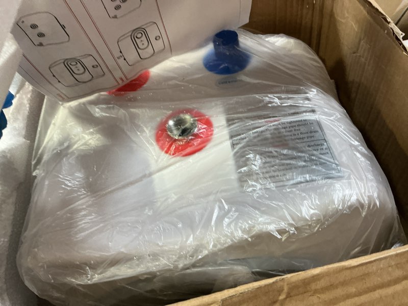 Condition photo showing As Is for 2.5 Gallon Mini Tank Water Heater,Under Sink Instant Hot Water with LED Display,1500W 120V Compact Design Small Water Heater for RV,Kitchen,with 1/2" NPT T&P Valve,3-Way Fitting Valve Grey Grey with T&P Vavle and 3-Way Diverter
