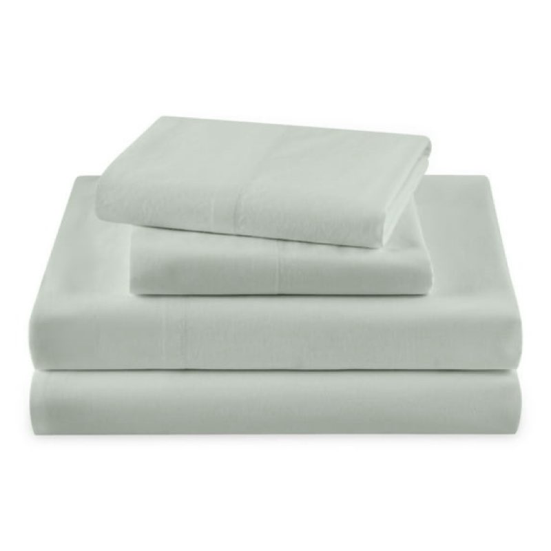 beautiful solid 4-piece 100% cotton washed percale sage green sheet set, full by drew barrymore