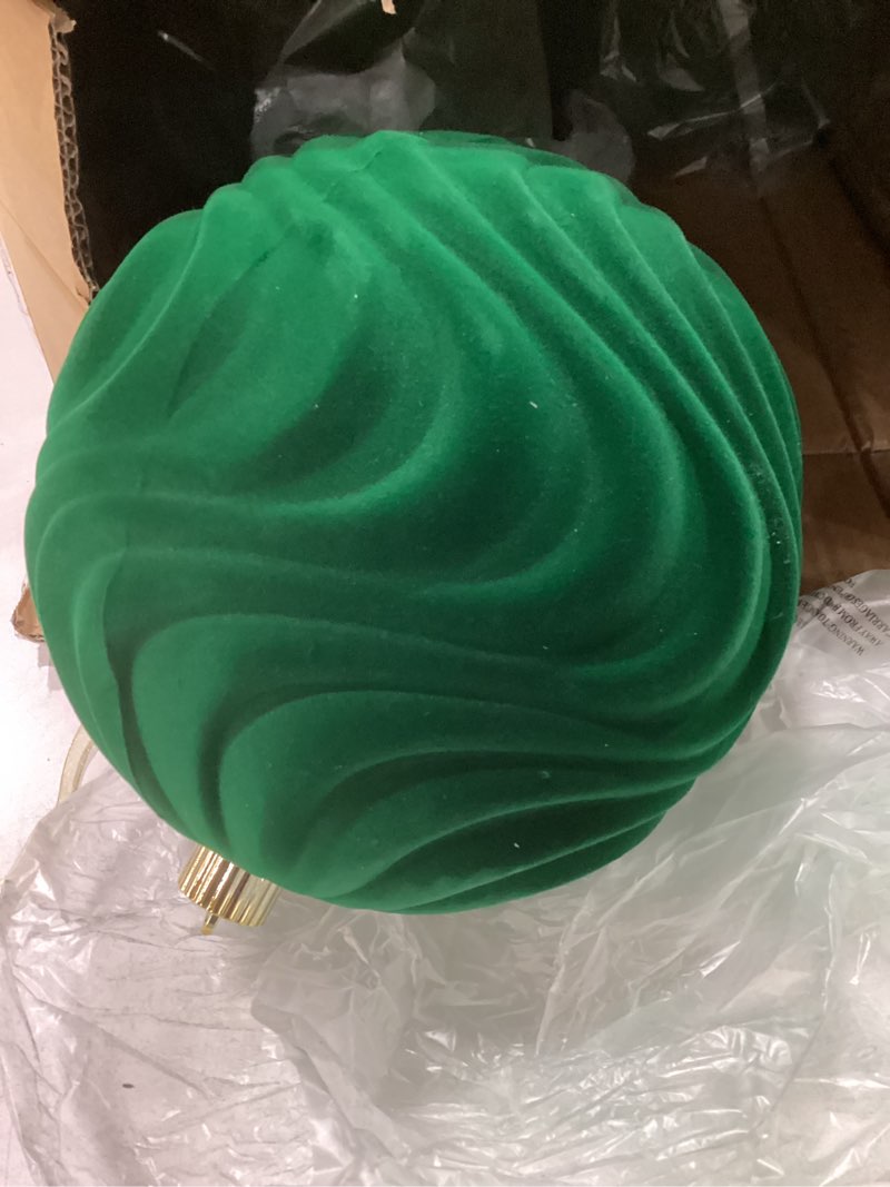 Condition photo showing New/Like New for Lanpn 4 Pcs 8" Large Christmas Ornaments, Oversized Velvet Xmas Tree Ball, Big Flocked Christmas Tree Ornament, Shatterproof Plastic Balls for Yard Lawn Holiday Hanging Decor, Dark Green Dark Green 8"/ 4 pcs