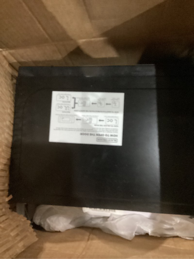 Condition photo showing As Is for black+decker em720cb7 digital microwave oven with turntable push-button door, child safety lock, 700w, stainless steel, 0.7 cu.ft 0.7 cu. ft.