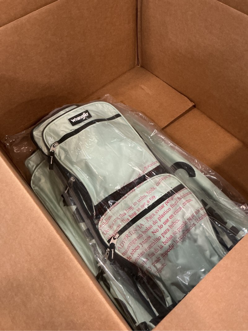 Condition photo showing As Is for Wrangler Wesley Rolling Duffel Bag Seaform